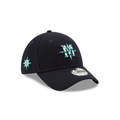 Blue Seattle Mariners Hat - New Era MLB 2021 Spring Training 39THIRTY Stretch Fit Caps USA0257146